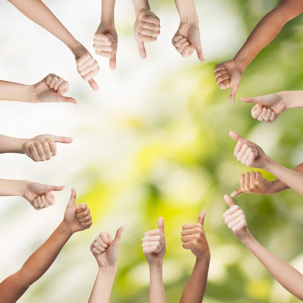 Human hands showing thumbs up in circle — Stock Photo, Image