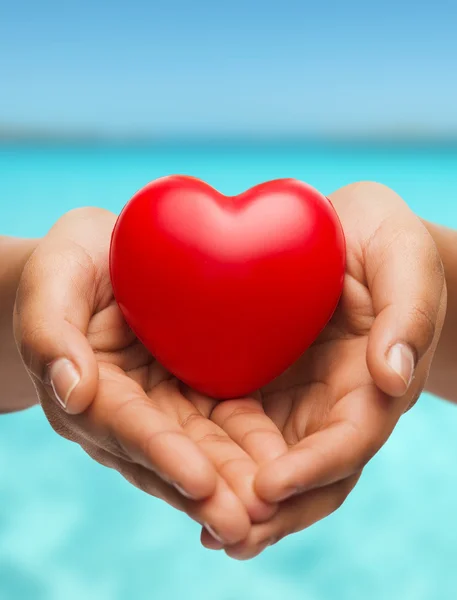 Kvinnans kupade händer som visar rött hjärta — Stockfoto