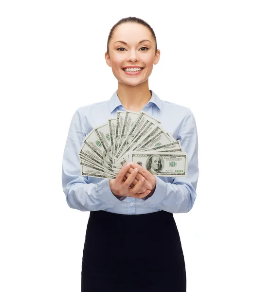 Dolar nakit para ile genç iş kadını — Stok fotoğraf