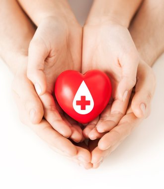 Hands holding red heart with donor sign clipart