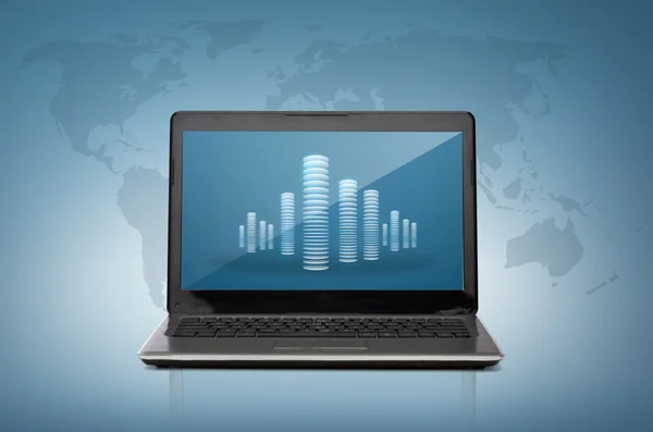 Laptop computer with skyscrapers screen — Stock Photo, Image