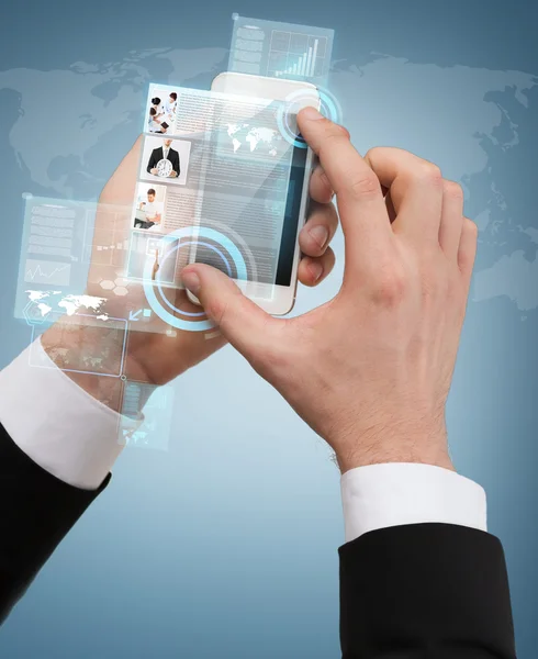 Businessman touching screen of smartphone — Stock Photo, Image