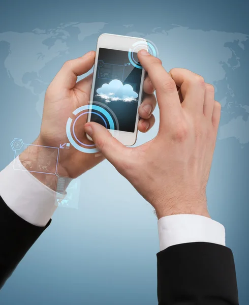 Affärsman röra skärmen av smartphone — Stockfoto