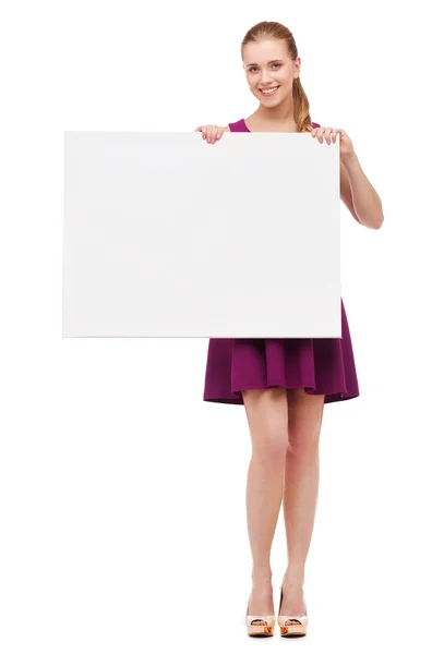 Young woman in purple dress and high heels — Stock Photo, Image