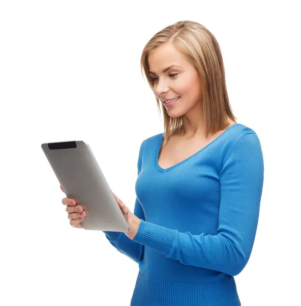 Ragazza sorridente con computer tablet pc — Foto Stock