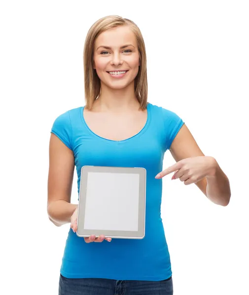 Menina sorridente com tablet pc computador — Fotografia de Stock