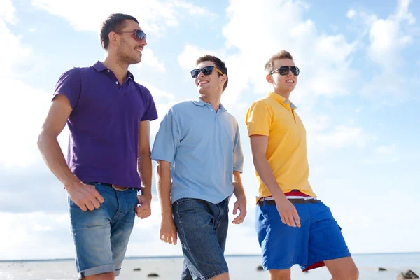 Groep van mannelijke vrienden wandelen op het strand — Stockfoto