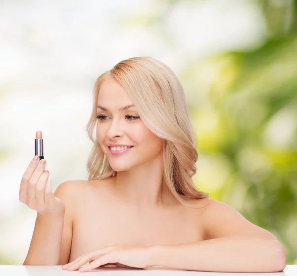 Beautiful woman with pink lipstick — Stock Photo, Image