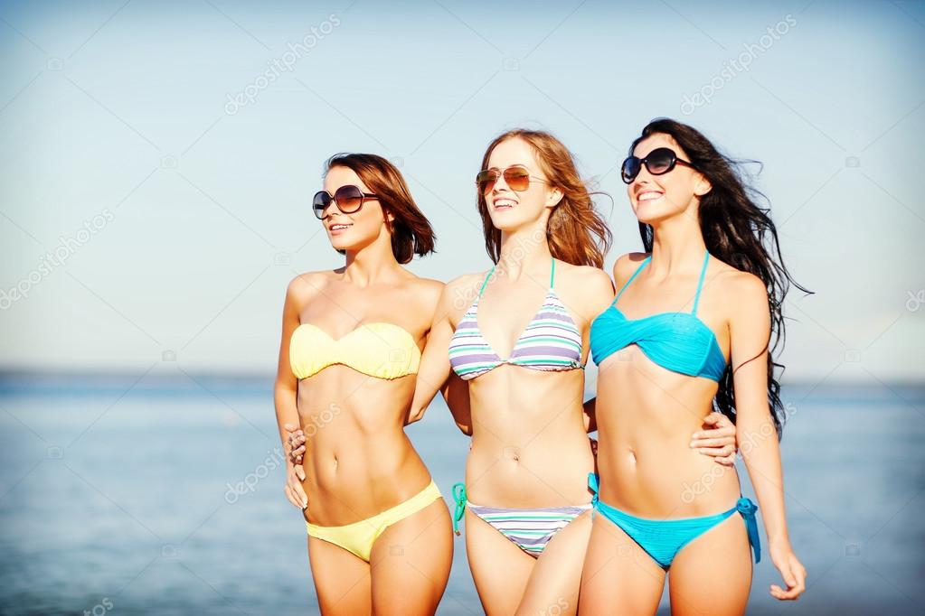 Girls Bikinis Walking Beach Stock Photos - Free & Royalty-Free