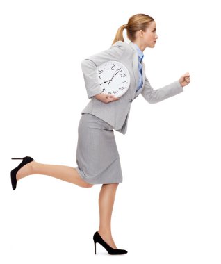 Calm young businesswoman with clock running clipart