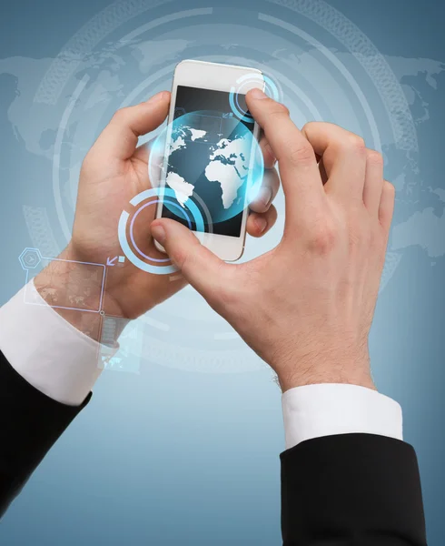 Businessman touching screen of smartphone — Stock Photo, Image