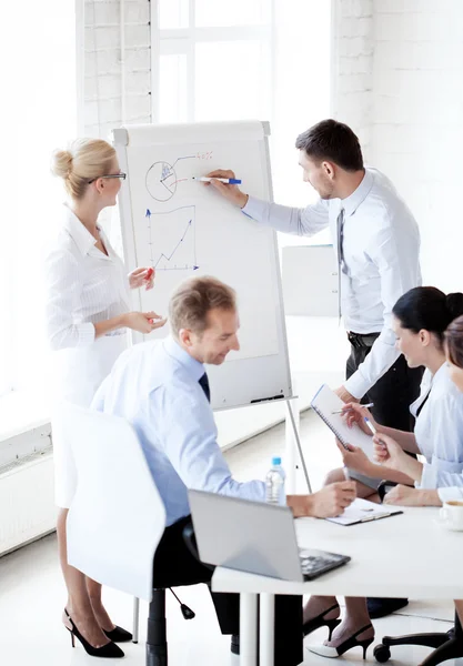 Businessman pointing at graph on flip board — Stock Photo, Image