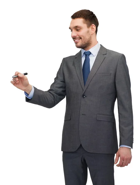 Attractive buisnessman or teacher with marker — Stock Photo, Image