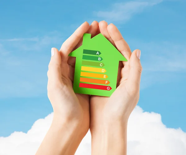 Hands holding green paper house — Stock Photo, Image