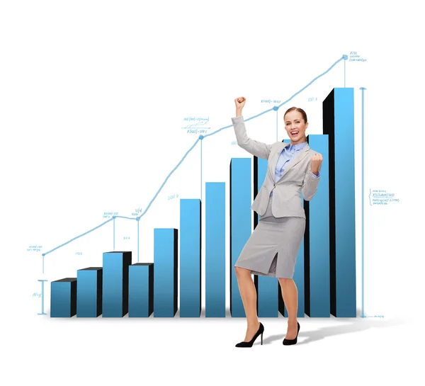 Happy businesswoman with hands up — Stock Photo, Image