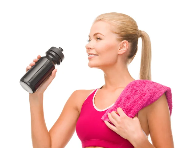 Mujer deportiva con botella de deportista especial — Foto de Stock