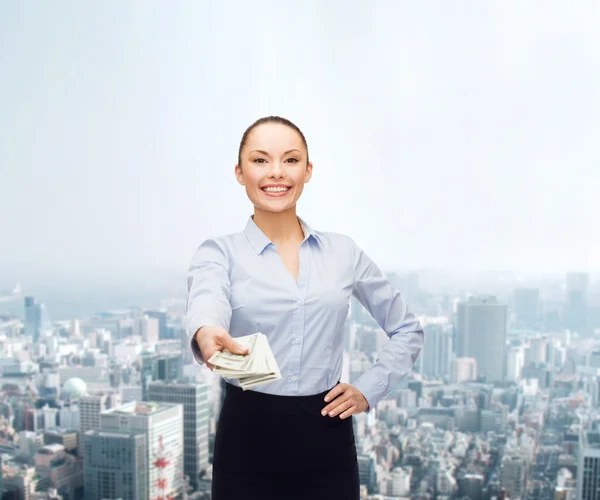 Young businesswoman with dollar cash money — Stock Photo, Image