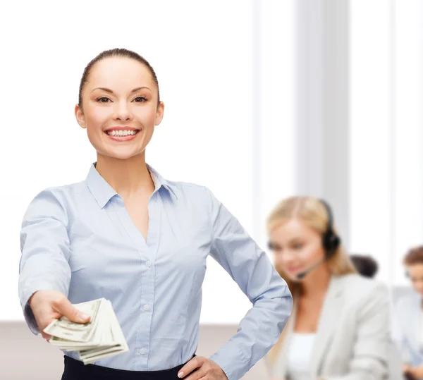 Young businesswoman with dollar cash money — Stock Photo, Image