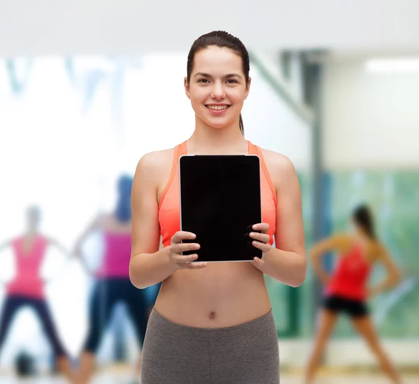Sporty woman with tablet pc blank screen — Stock Photo, Image