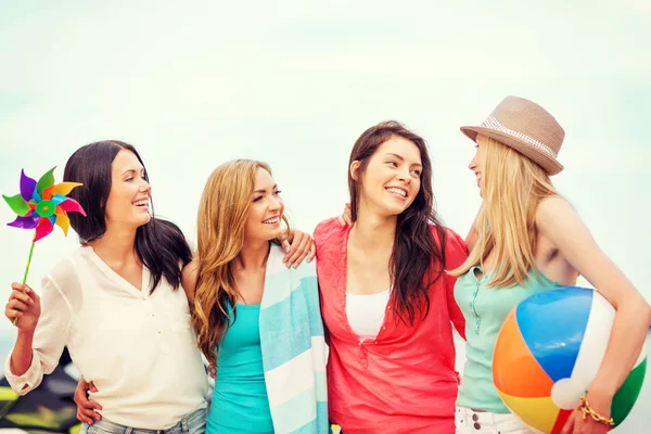 Girls with ball on the beach — Stock Photo, Image