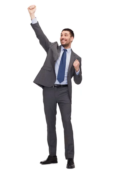 Uomo d'affari felice con le mani in alto — Foto Stock