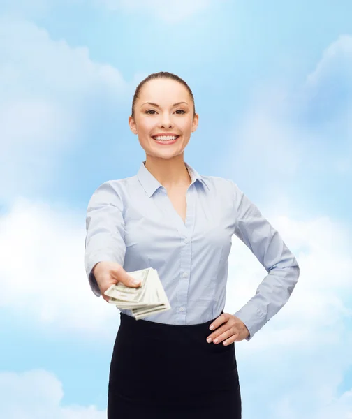Young businesswoman with dollar cash money — Stock Photo, Image
