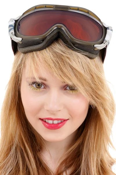 Lächelndes Teenager-Mädchen mit Snowboardbrille — Stockfoto