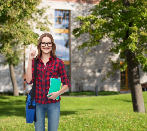 Estudiante sonriente con bolsa y cuadernos — Foto de Stock