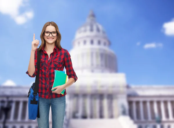 Estudiante sonriente con bolsa y cuadernos Fotos de stock libres de derechos