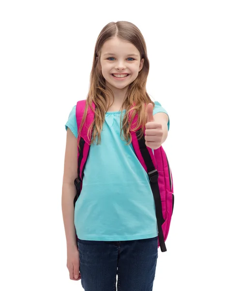 Mosolygó lány, iskola táska, remek felbukkan — Stock Fotó