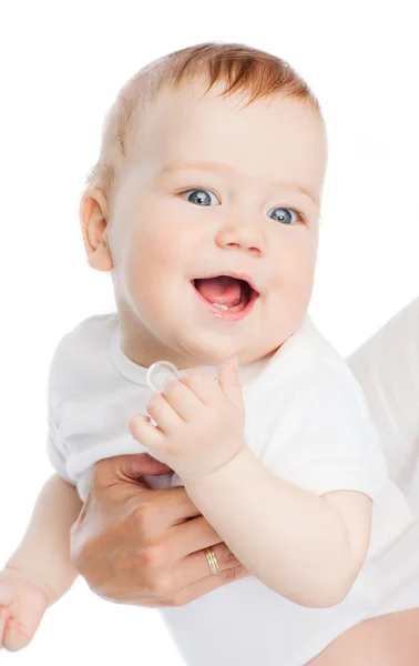 Primo piano di madre che tiene il bambino sorridente — Foto Stock