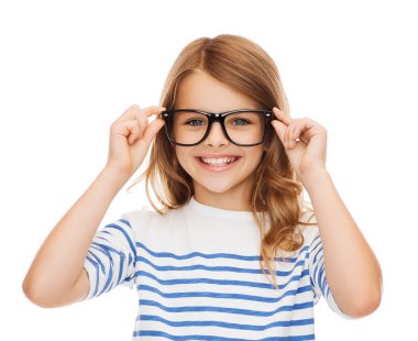 smiling cute little girl with black eyeglasses clipart