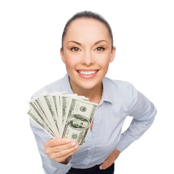 Smiling businesswoman with dollar cash money — Stock Photo, Image
