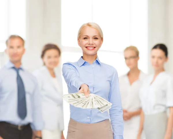 Young businesswoman with dollar cash money — Stock Photo, Image