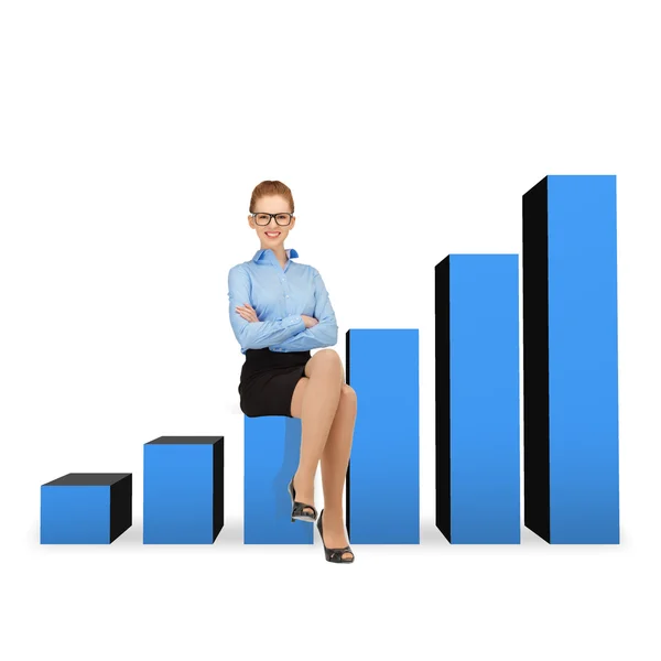 Smiling businesswoman in glasses sitting on chart — Stock Photo, Image