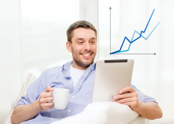 Smiling man working with tablet pc at home — Stock Photo, Image