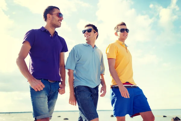 Gruppo di amici maschi che camminano sulla spiaggia — Foto Stock