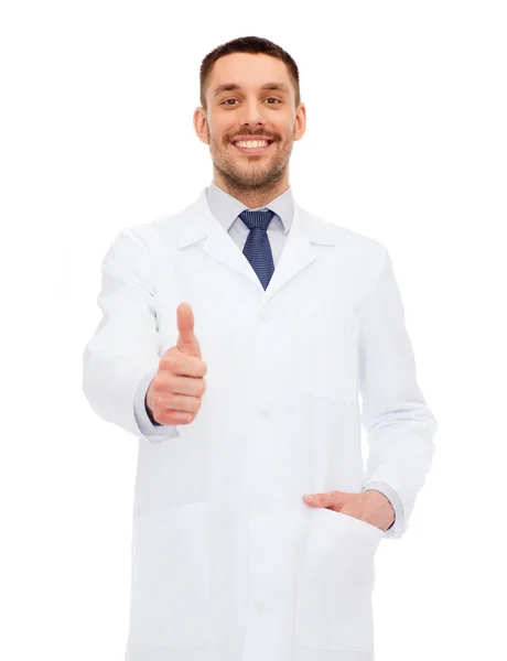 Smiling male doctor showing thumbs up — Stock Photo, Image