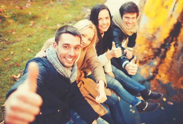 Grupo de amigos divirtiéndose en el parque de otoño — Foto de Stock