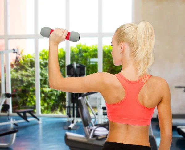 Jonge, sportieve vrouw met lichte dumbbell — Stockfoto