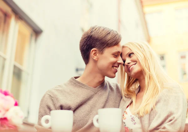 Romantic happy couple in the cafe — Stock Photo, Image