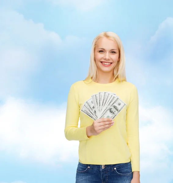 Smiling girl with dollar cash money — Stock Photo, Image