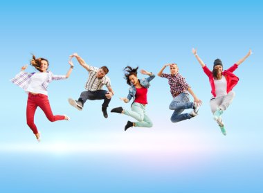 group of teenagers jumping clipart