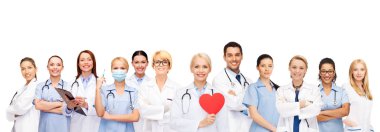 smiling doctors and nurses with red heart clipart