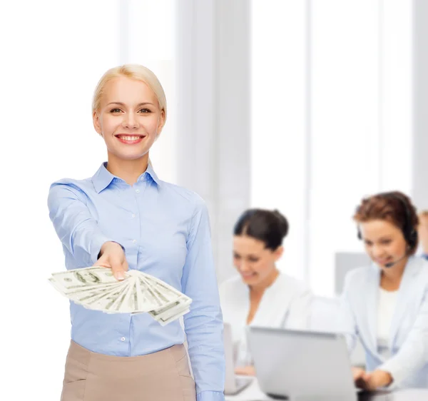 Young businesswoman with dollar cash money — Stock Photo, Image