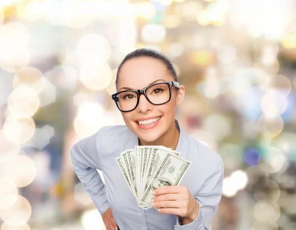 Smiling businesswoman with dollar cash money — Stock Photo, Image