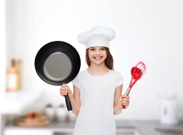 Smiling little girl in white blank t-shirt — Stock Photo, Image