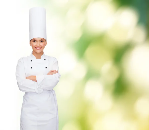 Ler kvinnliga kock med korsade armar — Stockfoto