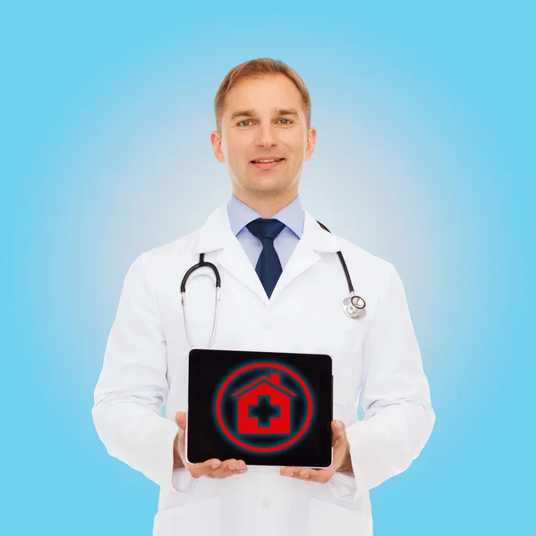 Smiling male doctor with tablet pc and stethoscope — Stock Photo, Image