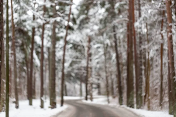 Rozmazaná krajina silnice v zimě zasněžený les — Stock fotografie